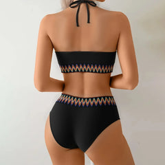 Vintage Ethnic Style Woven Tape High Waist Bikini Set