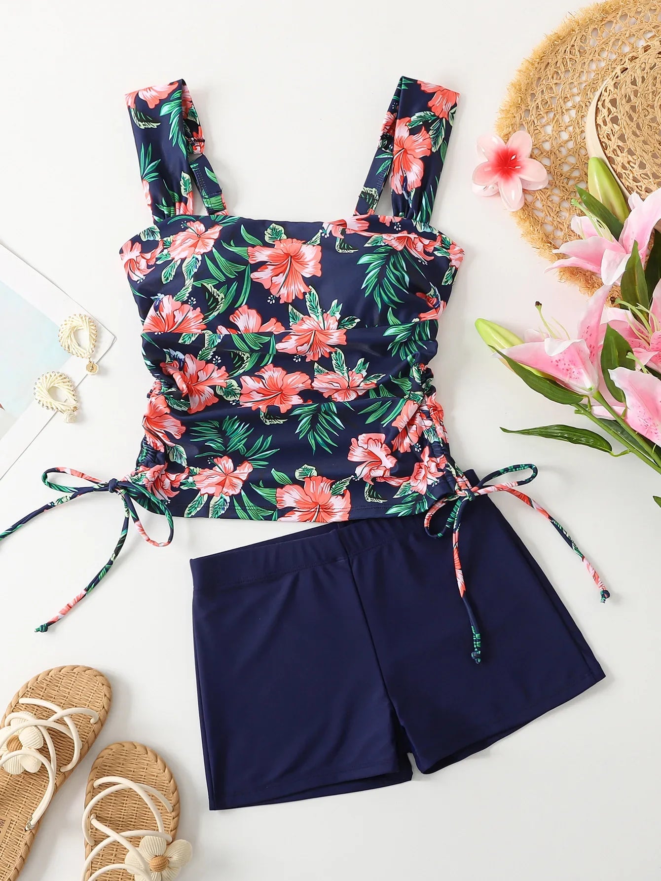 Vintage Floral Print Tankini Set