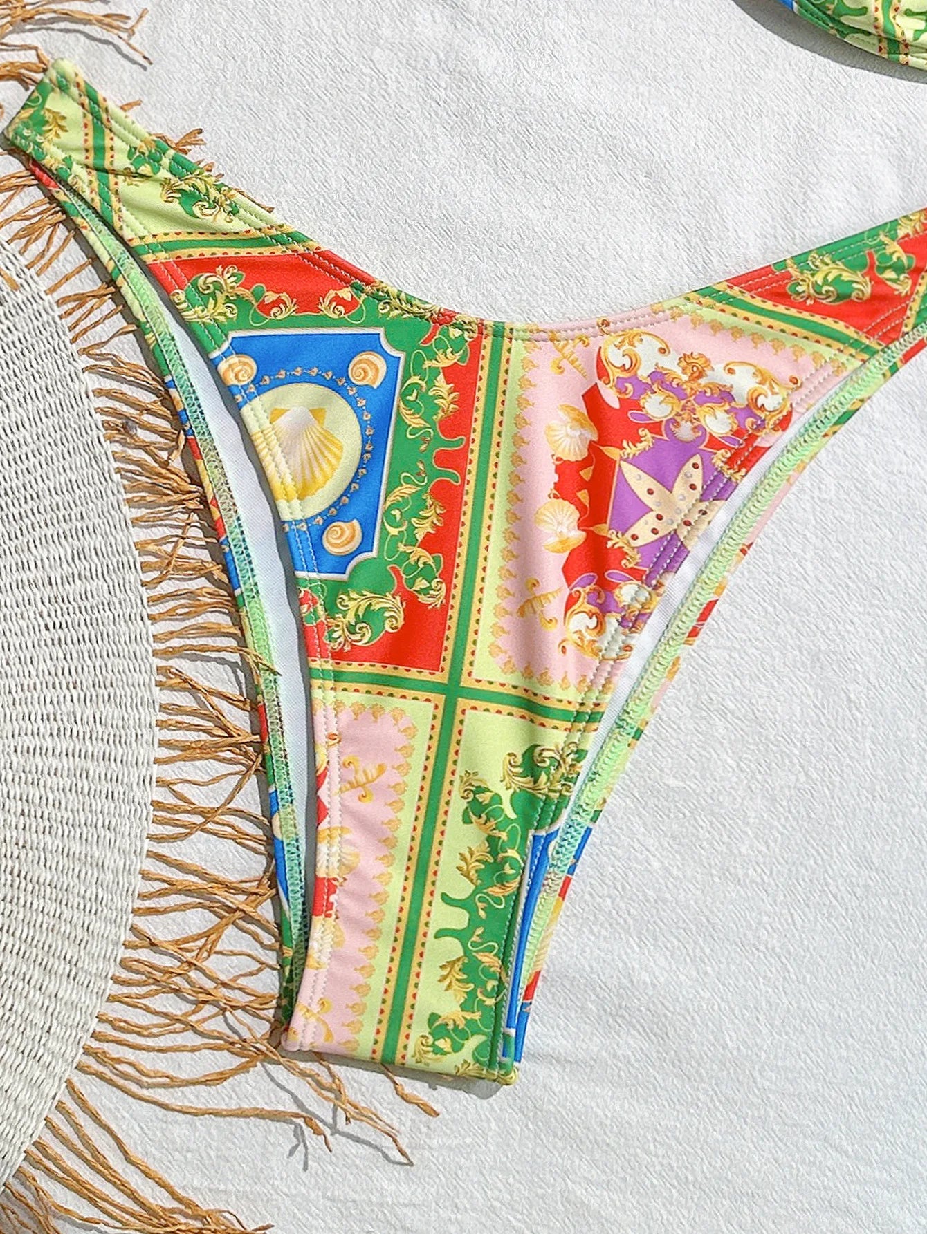Vintage Green Floral Print Bikini Set