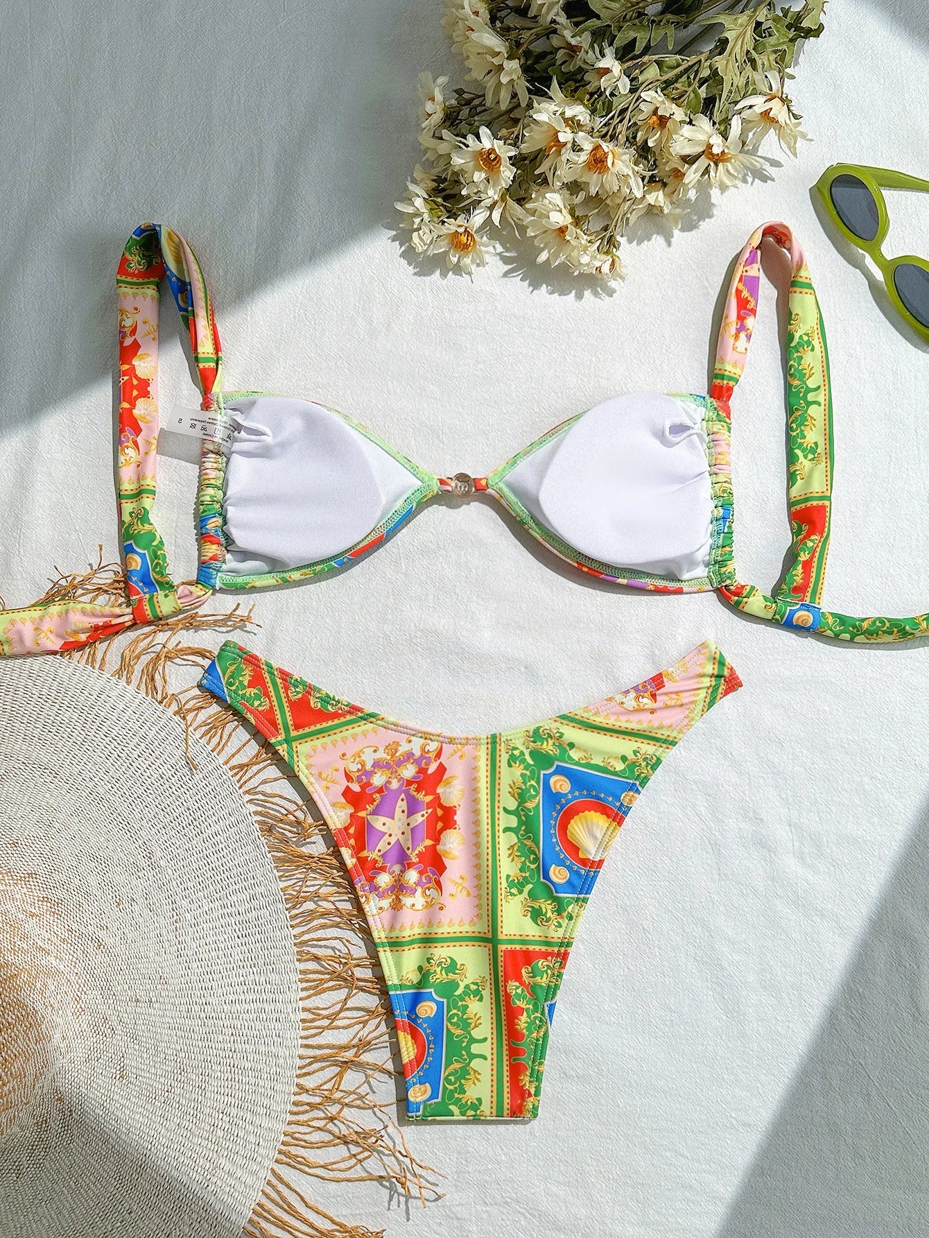 Vintage Green Floral Print Bikini Set