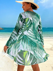 Vintage Green Leaves Print Bikini Set