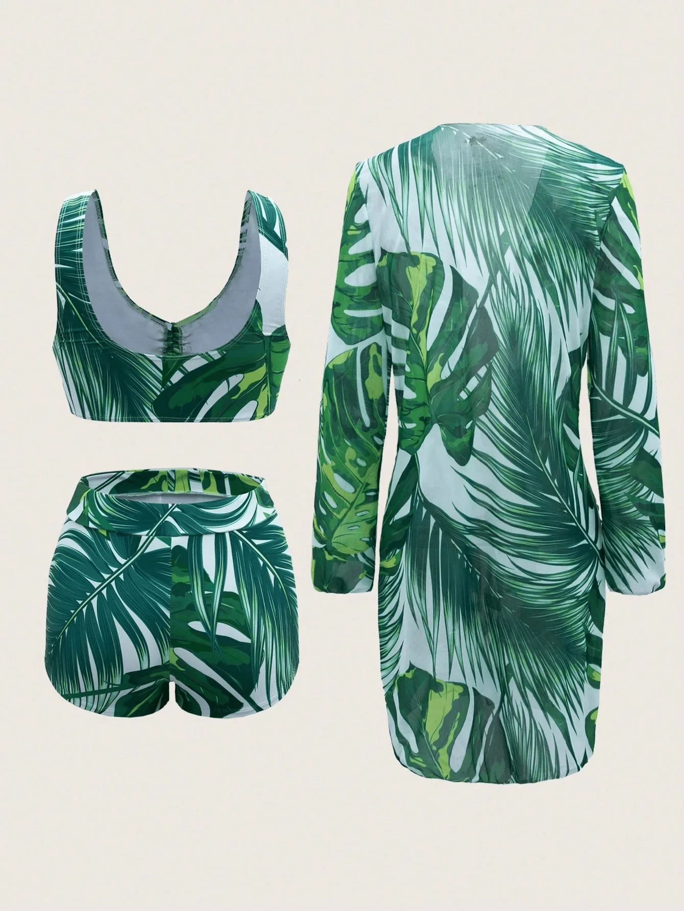 Vintage Green Leaves Print Bikini Set