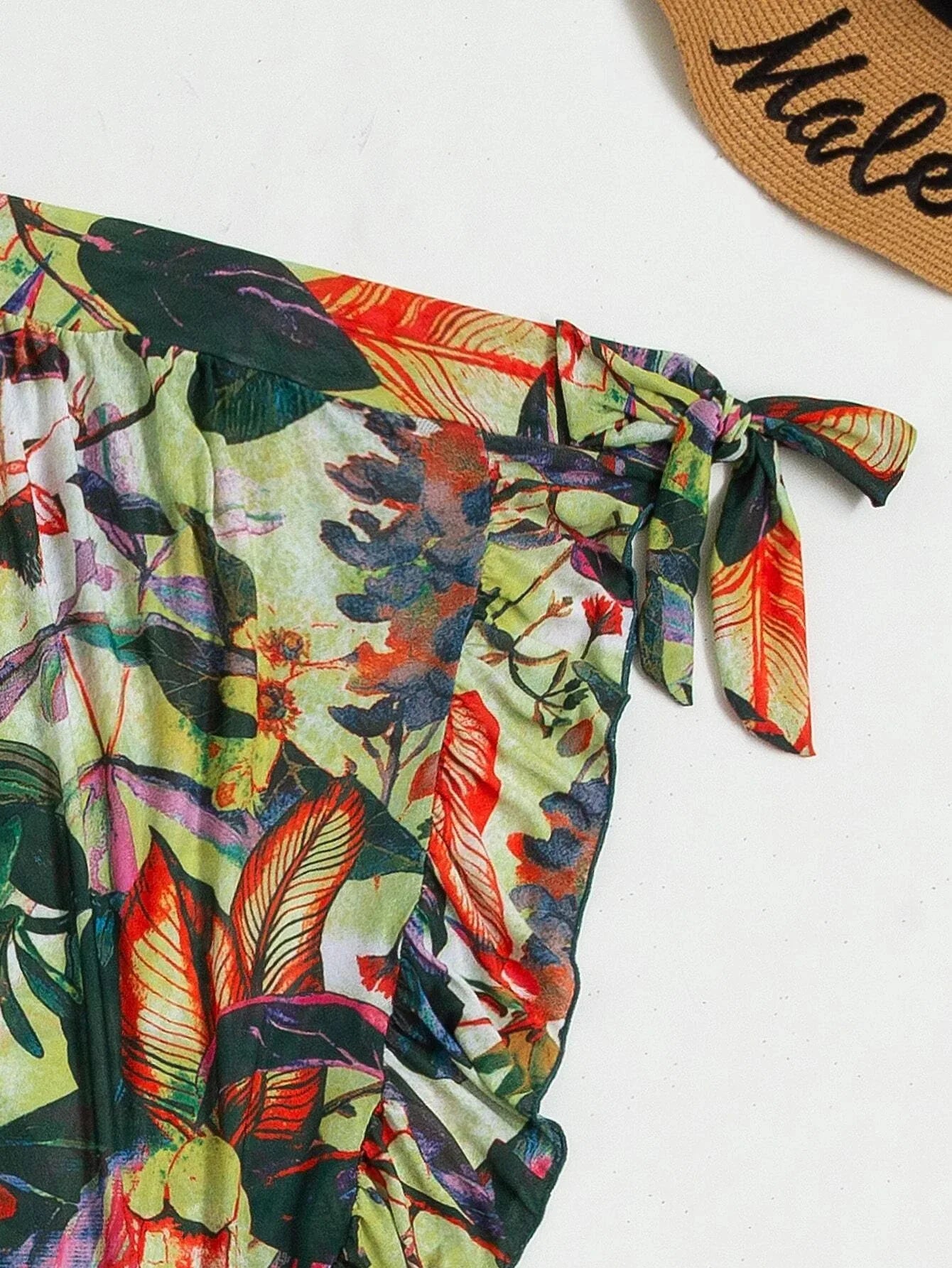 Vintage Green Leaves Print Long Skirt 3 Piece Bikini Set