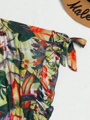 Vintage Green Leaves Print Long Skirt 3 Piece Bikini Set