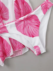 Vintage Pink Leaves Print Bikini Set