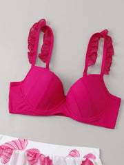 Vintage Pink Leaves Print Bikini Set
