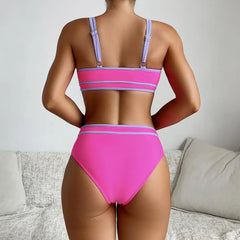 Vintage Pink Patchwork Bikini Set