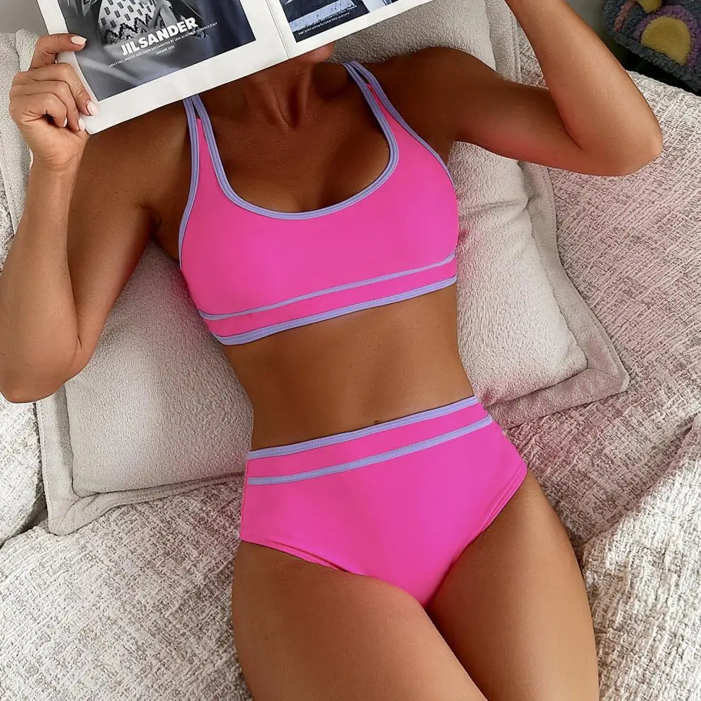 Vintage Pink Patchwork Bikini Set