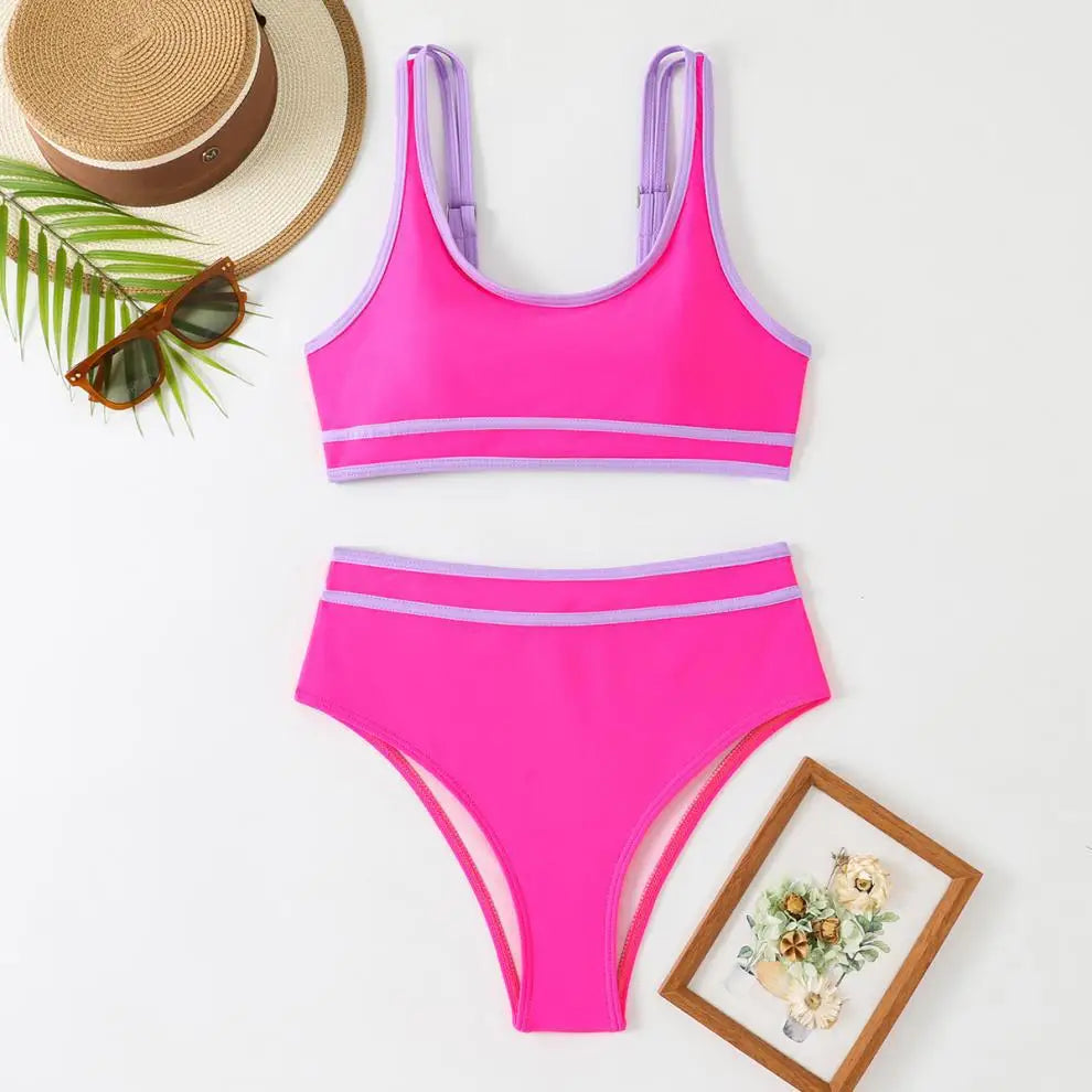 Vintage Pink Patchwork Bikini Set