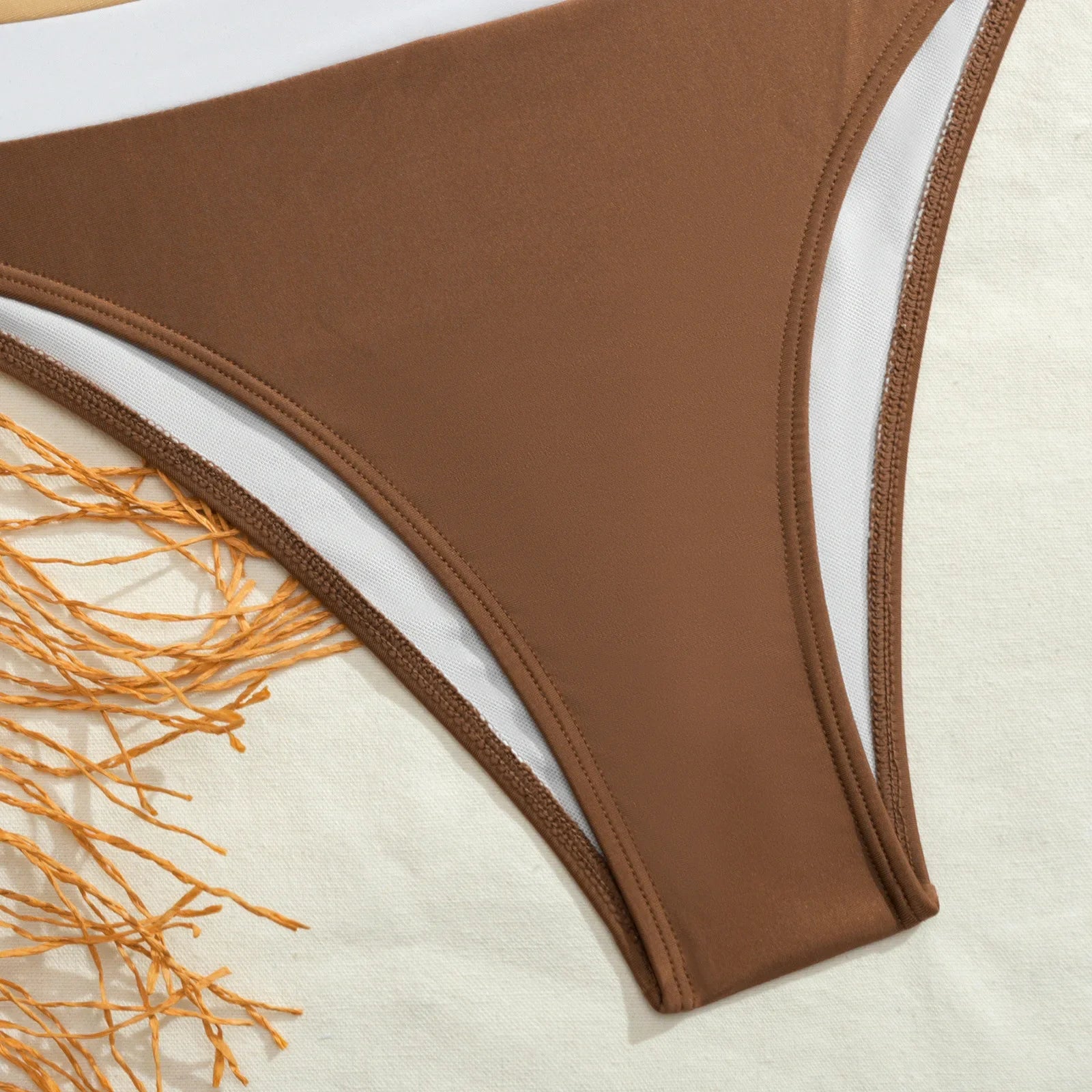 Vintage Khaki White Patchwork Bikini Set