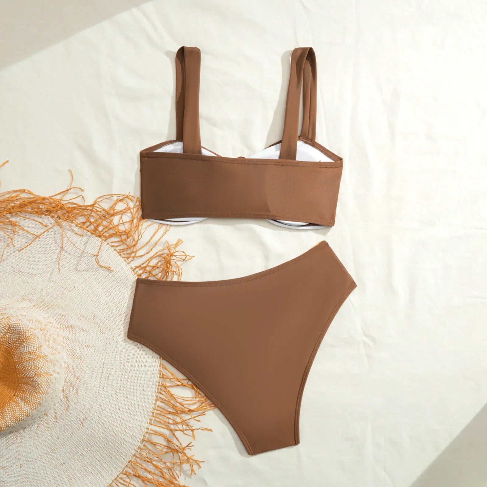 Vintage Khaki White Patchwork Bikini Set