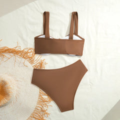 Vintage Khaki White Patchwork Bikini Set