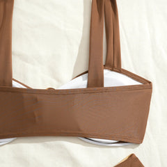 Vintage Khaki White Patchwork Bikini Set