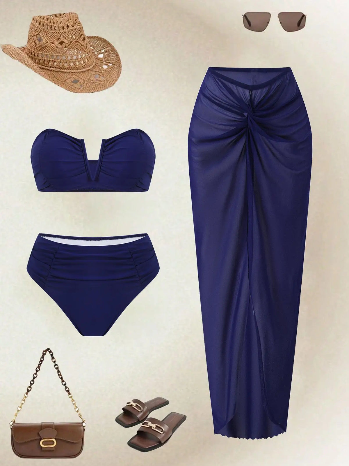 Vintage Long Skirt 3 Piece Bikini Set
