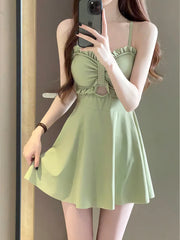 Vintage Long Sleeve Cover Up One Piece Swimsuit Skirts Set