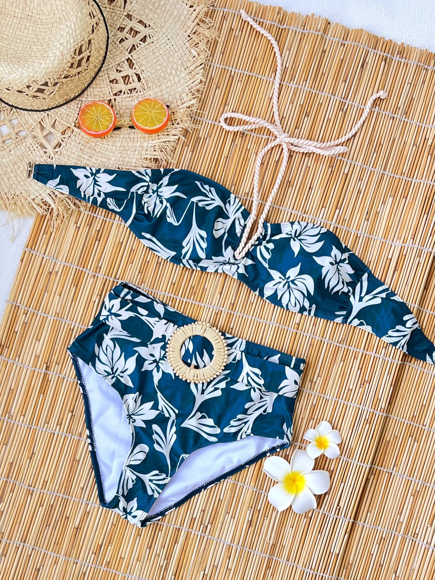 Vintage Long Sleeve Tassel Cover Up 3 Piece Bikini Set