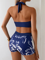 Vintage Navy Floral Print Bikini Set