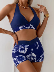 Vintage Navy Floral Print Bikini Set