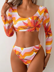 Vintage Orange Floral Print Bikini Set