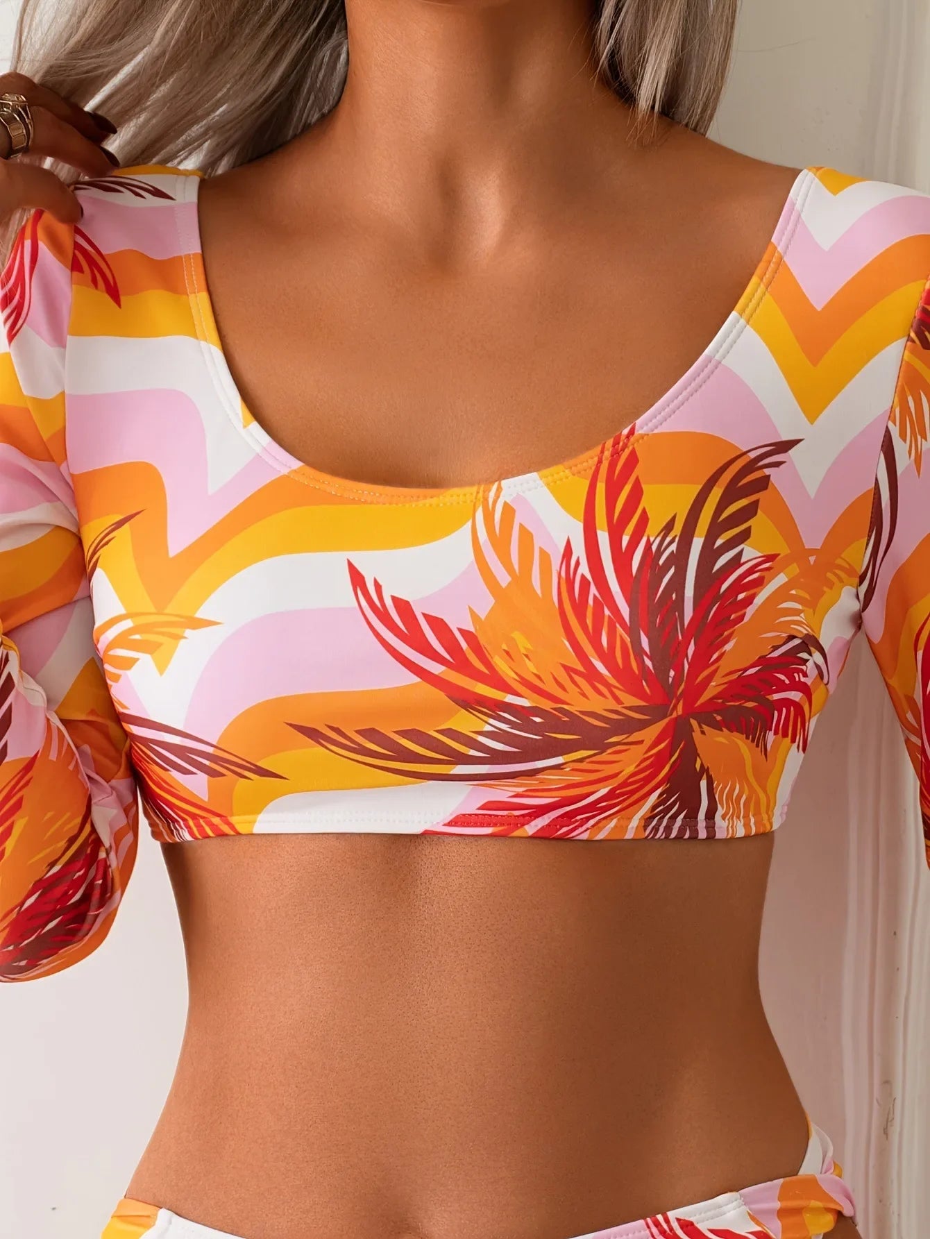 Vintage Orange Floral Print Bikini Set