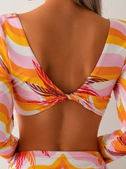 Vintage Orange Floral Print Bikini Set