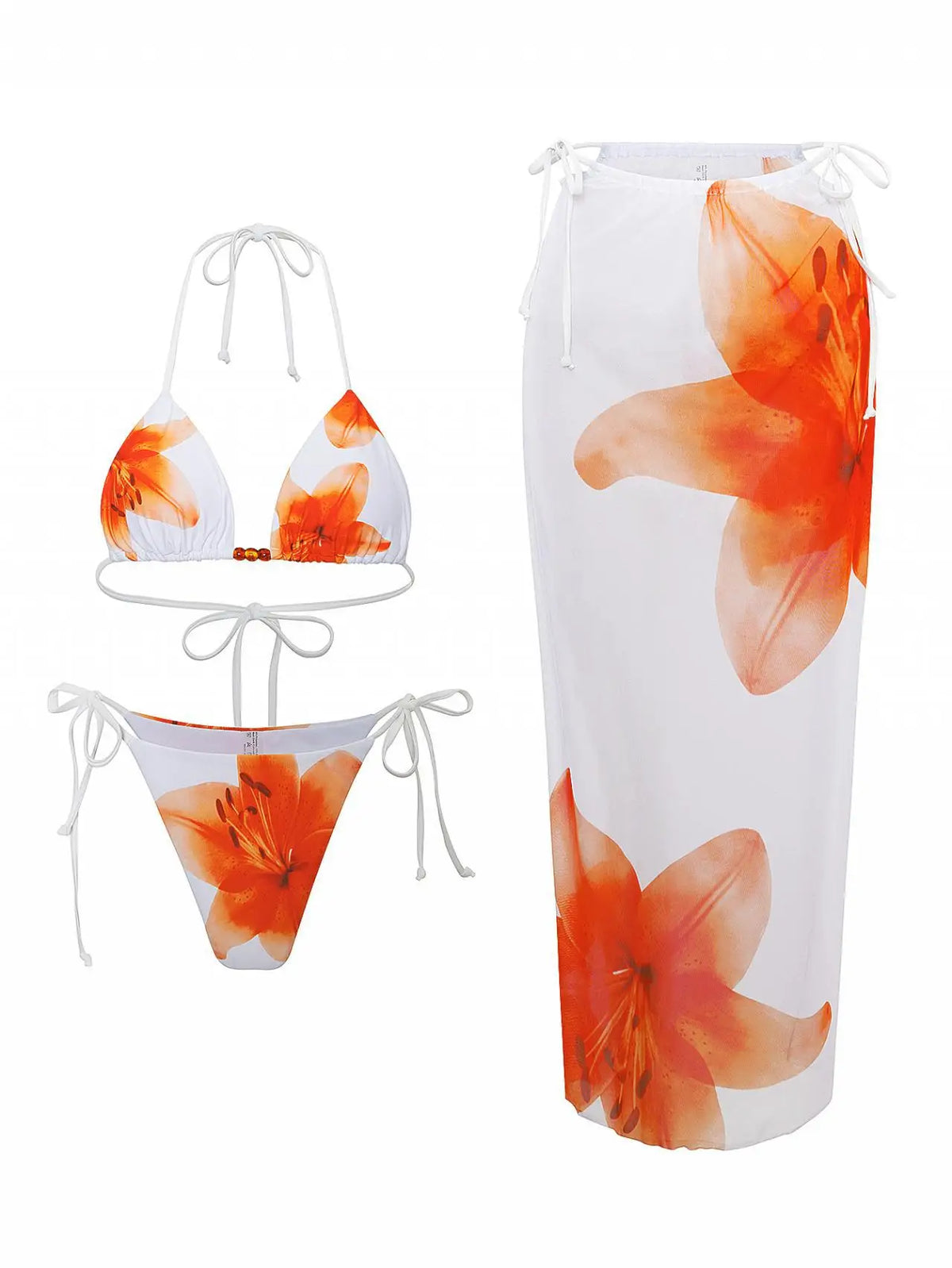 Vintage Orange Flower Print Bikini Set
