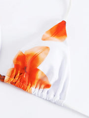 Vintage Orange Flower Print Bikini Set