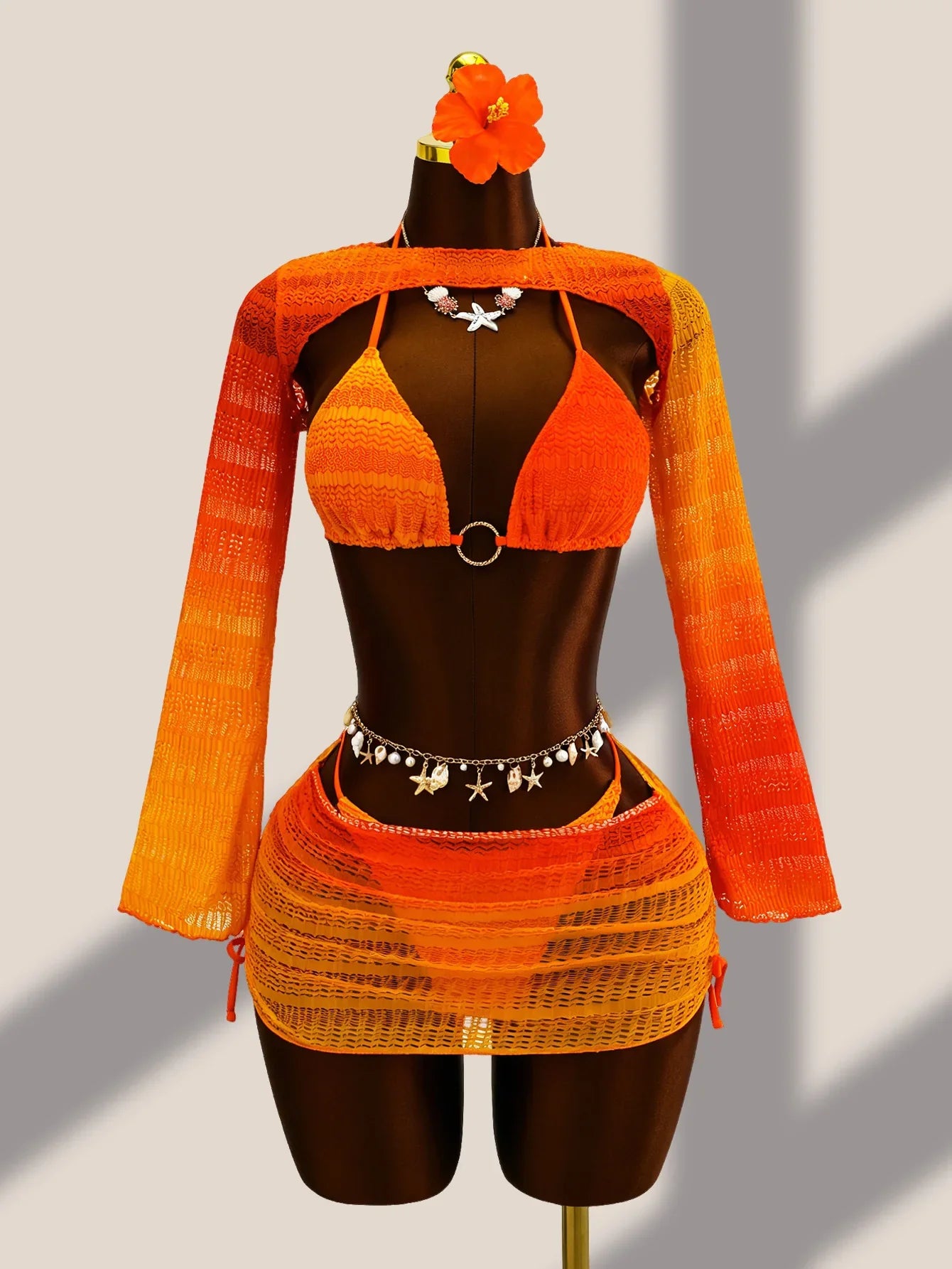 Vintage Orange Gradient Knitted Bikini Set