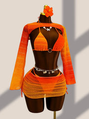 Vintage Orange Gradient Knitted Bikini Set