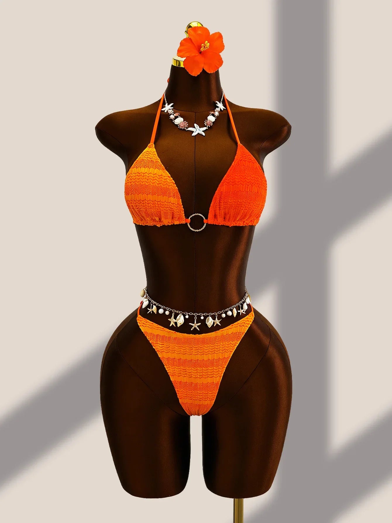 Vintage Orange Gradient Knitted Bikini Set
