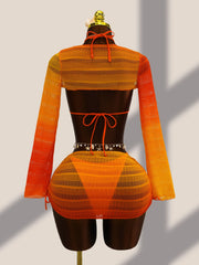 Vintage Orange Gradient Knitted Bikini Set
