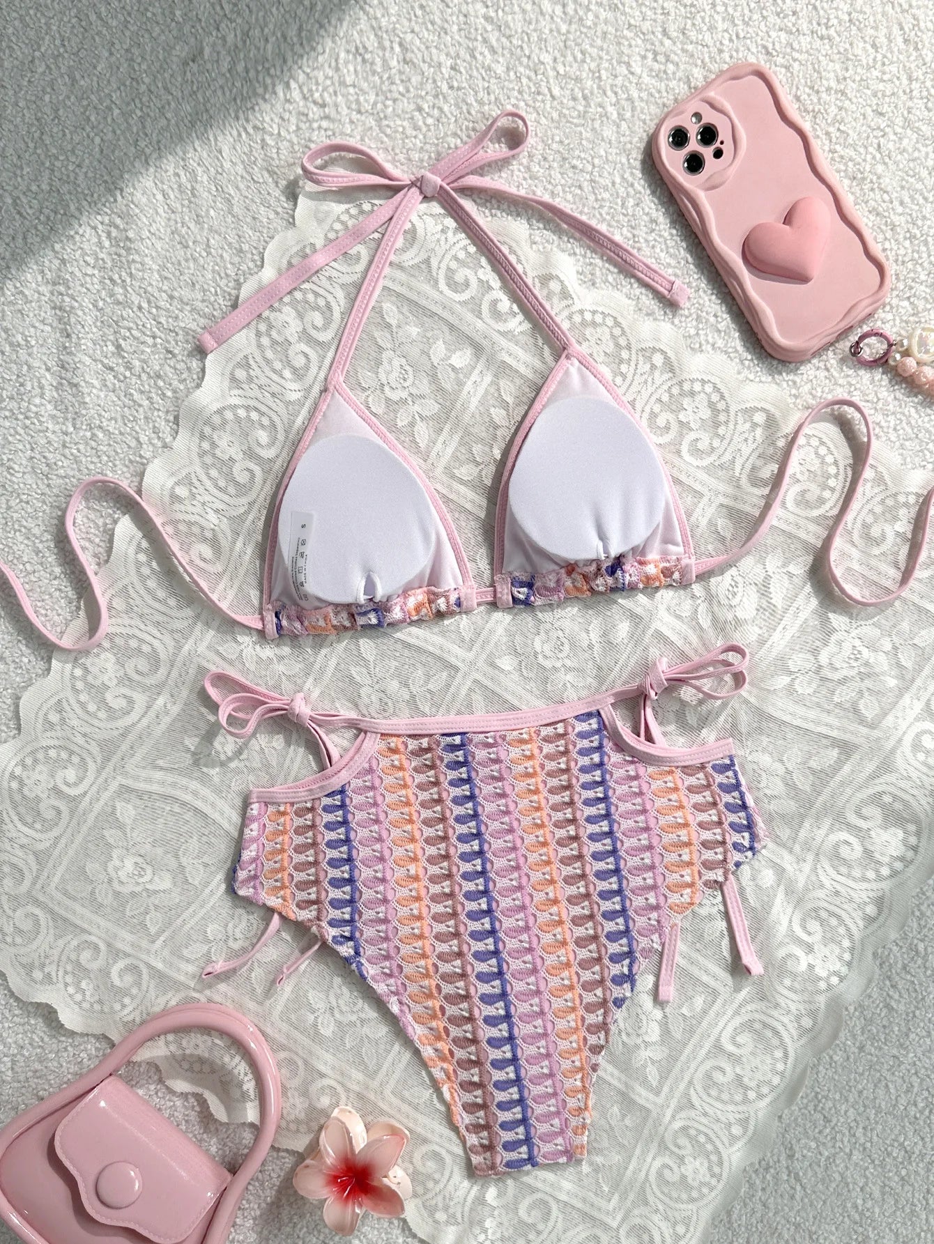 Vintage Orange Knitted Gradient Bikini Set