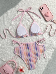 Vintage Orange Knitted Gradient Bikini Set