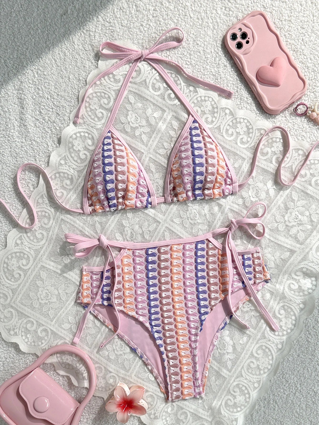 Vintage Orange Knitted Gradient Bikini Set
