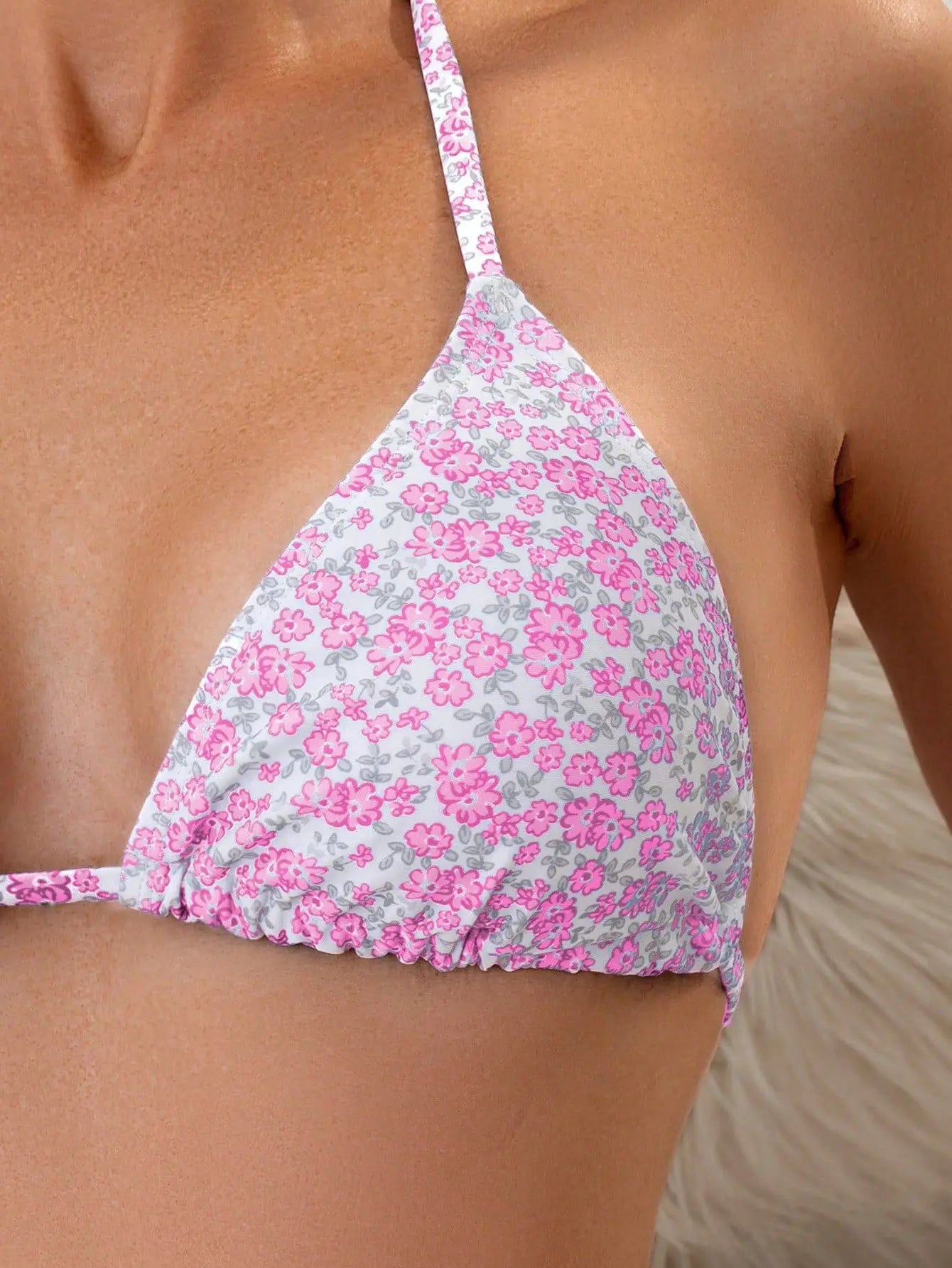 Vintage Pink Floral Print Bikini Set