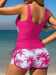 Vintage Pink Floral Print Patchwork Two Piece Bikini Set
