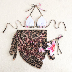 Vintage Pink Leopard Floral Print Bikini Set