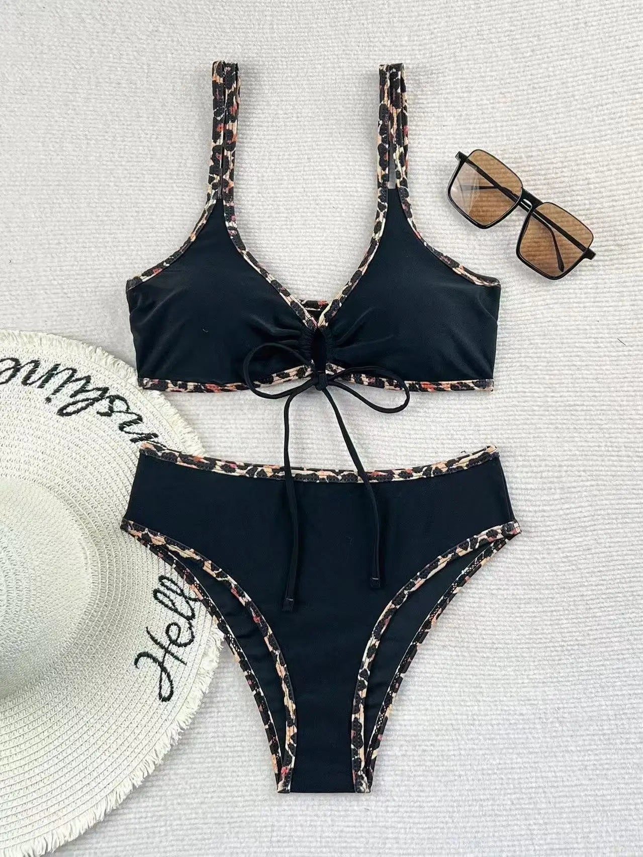 Vintage Pink Polka Dot Print Bikini Set