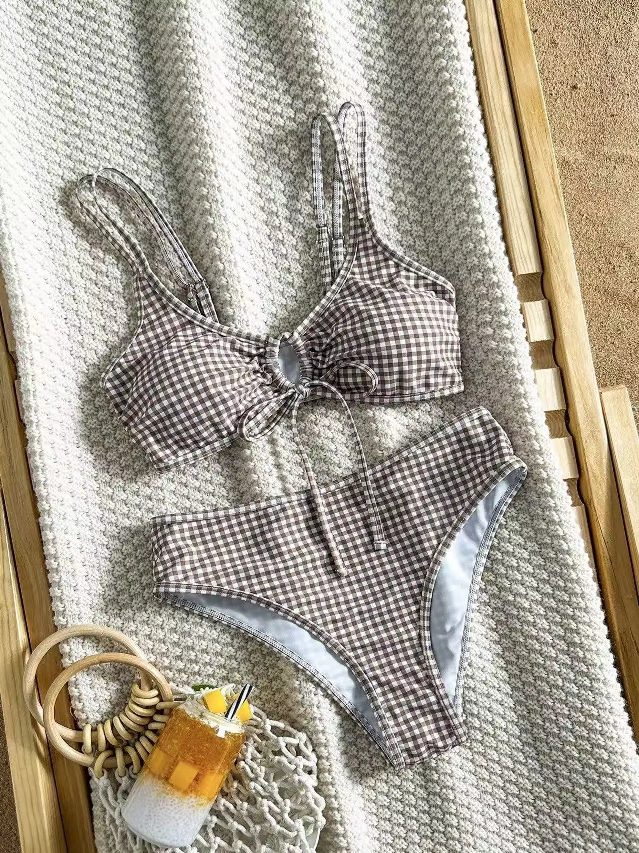 Vintage Pink Polka Dot Print Bikini Set