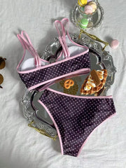 Vintage Pink Polka Dot Print Bikini Set
