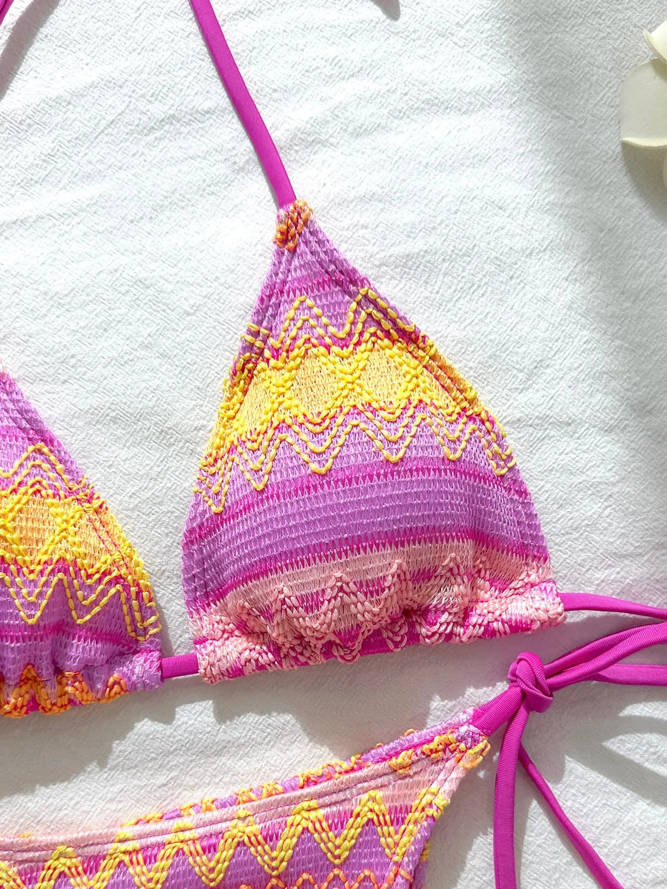 Vintage Pink Striped Knitted Bikini Set
