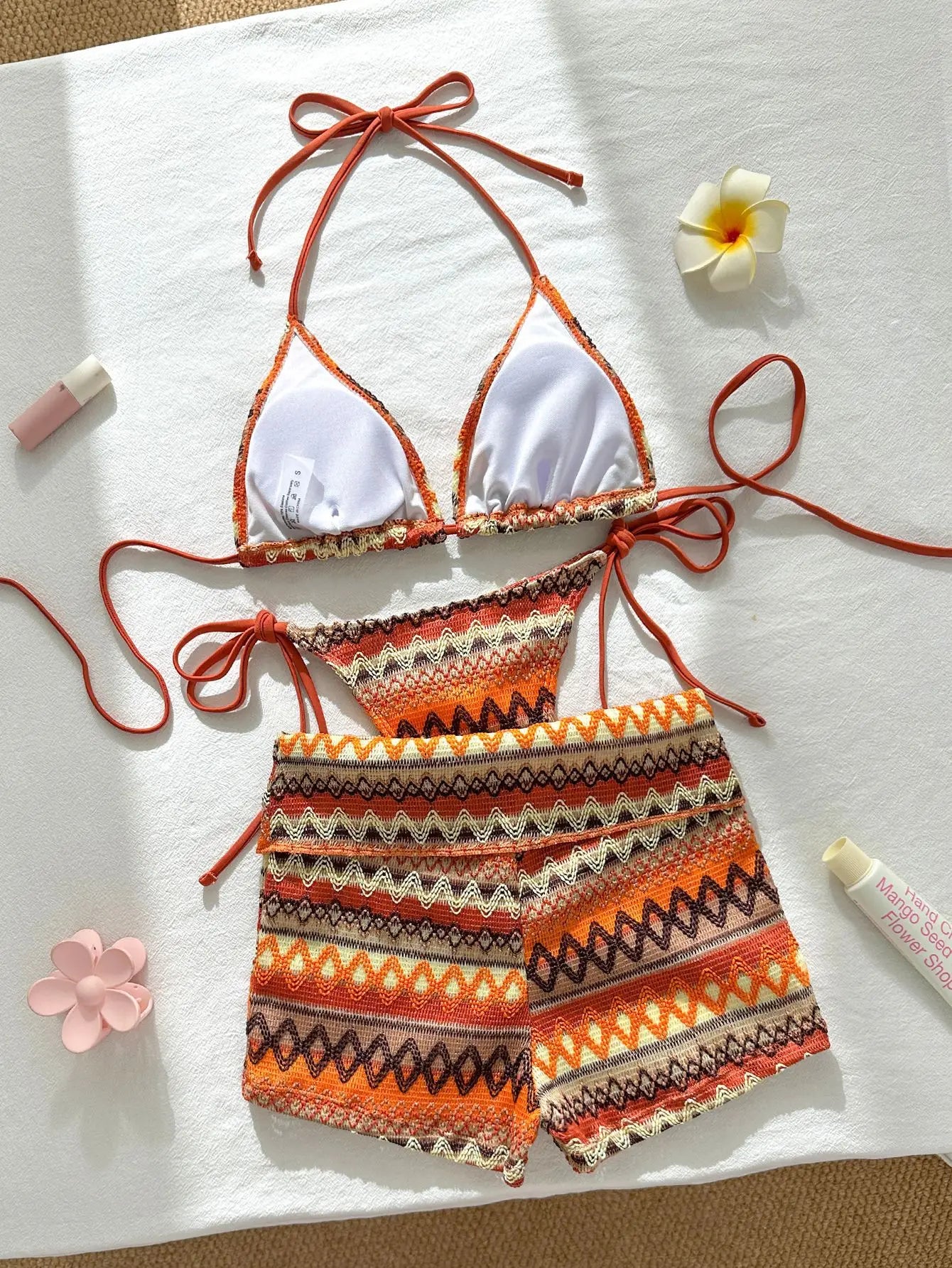 Vintage Pink Striped Knitted Bikini Set