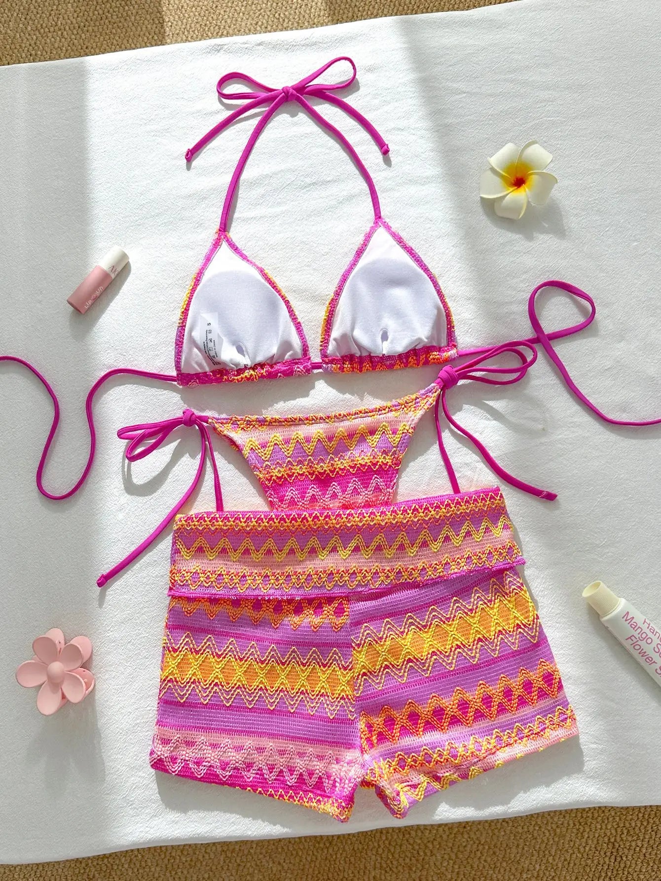 Vintage Pink Striped Knitted Bikini Set