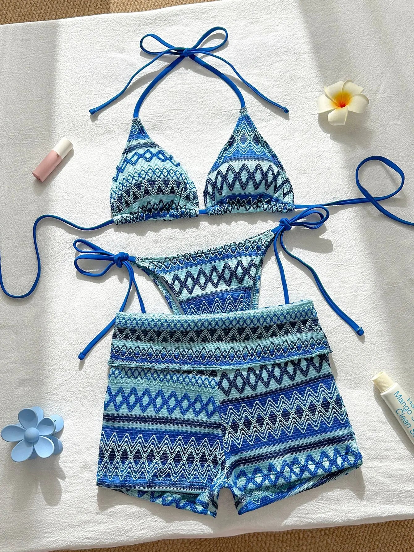 Vintage Pink Striped Knitted Bikini Set