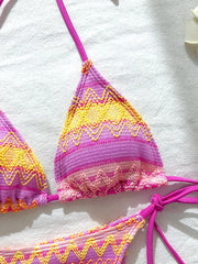 Vintage Pink Striped Knitted Bikini Set