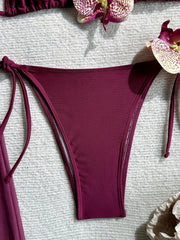 Vintage Purple 3D Flower Bikini Set