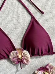 Vintage Purple 3D Flower Bikini Set