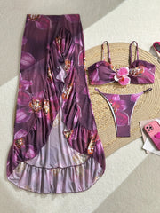 Vintage Purple Floral Print Bikini Set
