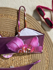Vintage Purple Floral Print Bikini Set