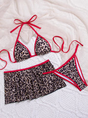 Vintage Red Leopard Print Patchwork Bikini Set